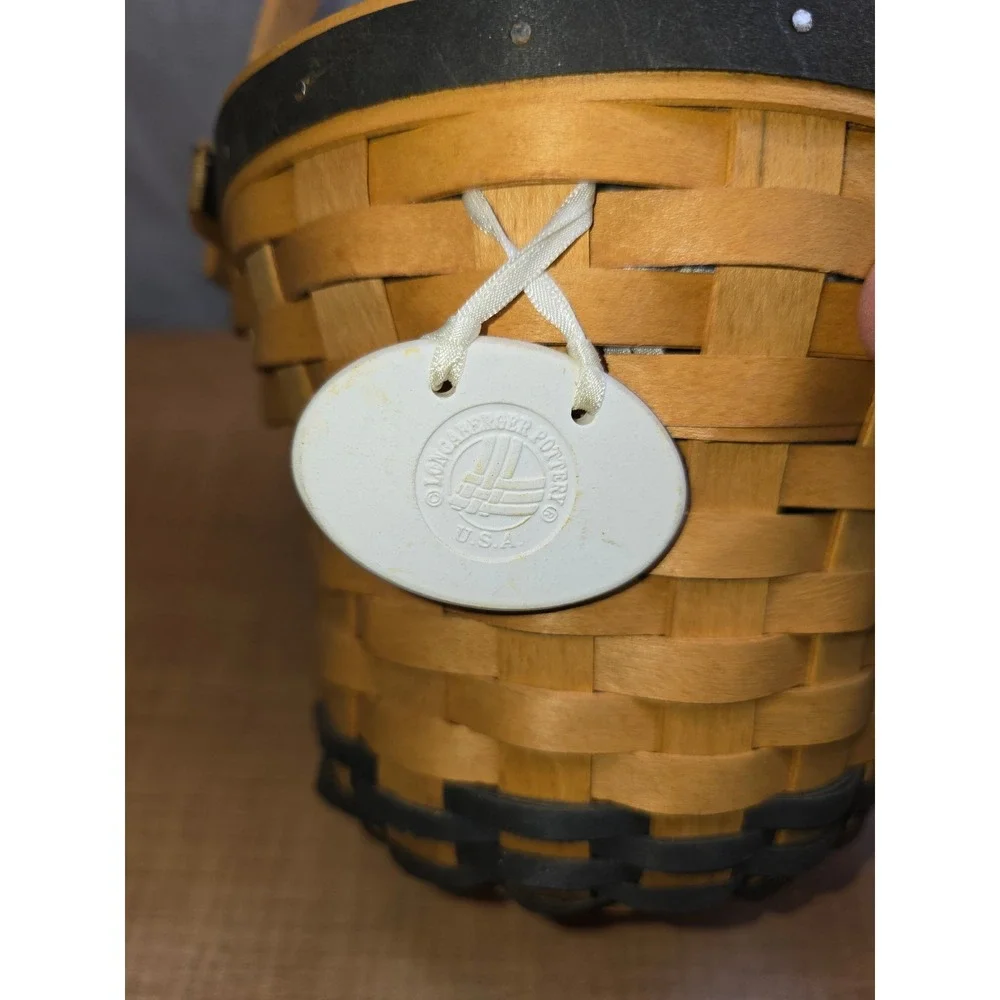 Longaberger‎ 1999 Daisy Basket Swing Handle Porcelain Tie-On Fabric Liner 6x6